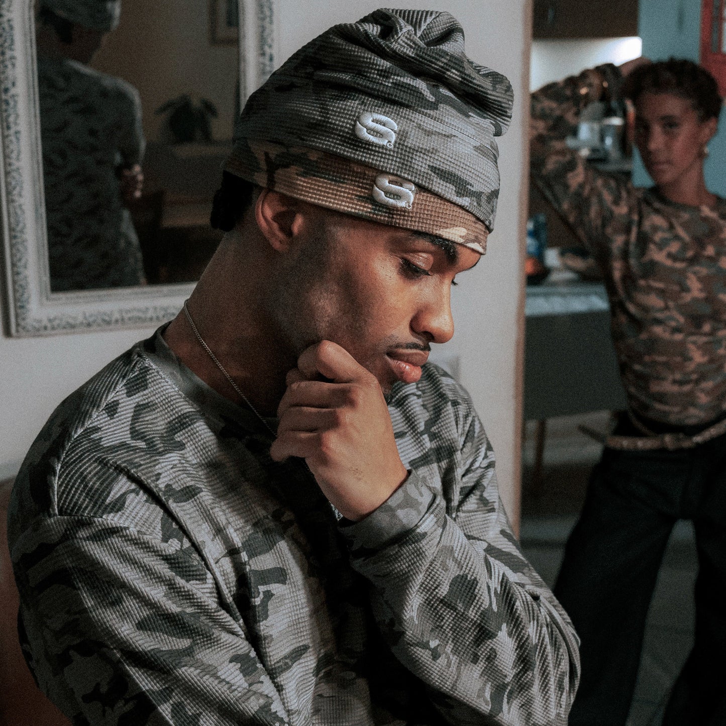 Waffle Beanie – BLACK CAMO